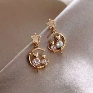 Kittens Crystal Zircon Stud Earrings For Women Girl Party Jewelry